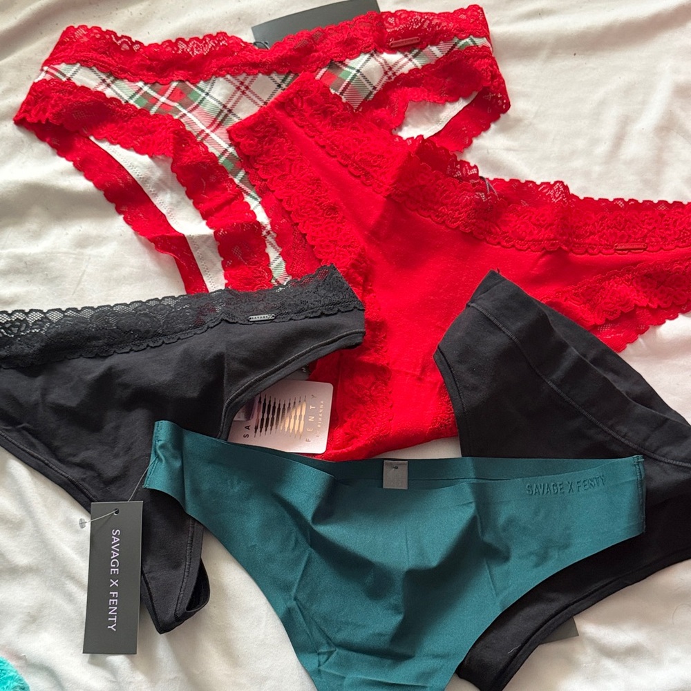 Savage X Fenty Vibrant Lingerie Trio - Red, Black, Teal